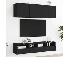 TV staliukas Sieninės TV spintelės, 2vnt., juodos, 40x30x30cm, mediena