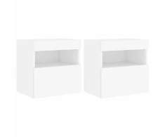 TV staliukas Sieninės TV spintelės su LED, 2vnt., baltos, 40x30x40cm
