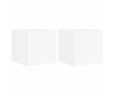 TV staliukas Sieninės TV spintelės su LED, 2vnt., baltos, 30,5x35x30cm