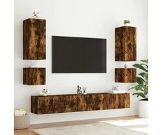 TV staliukas Sieninės TV spintelės su LED, 2vnt., dūminės, 40,5x35x40cm