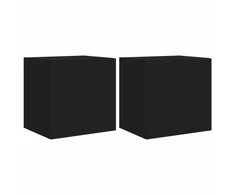 TV staliukas Sieninės TV spintelės su LED, 2vnt., juodos, 40,5x35x40cm