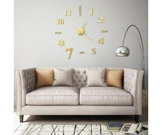 Sieninis 3D laikrodis, auksinis, 100cm, modernaus dizaino, XXL