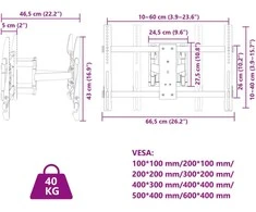 Sieninis televizoriaus laikiklis 37-80 colių ekranui, 40kg