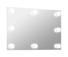 Sieninis veidrodis su LED lemputėmis, stačiakampis, stiklas