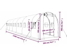 Šiltnamis su plieno rėmu, žalios spalvos, 12x2x2m, 24m²