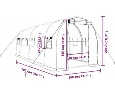 Šiltnamis su plieno rėmu, žalios spalvos, 6x2x2m, 12m²