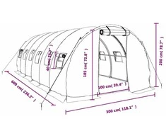 Šiltnamis su plieno rėmu, žalios spalvos, 6x3x2m, 18m²