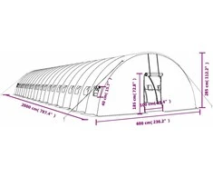 Šiltnamis su plieno rėmu, žalios spalvos, 20x6x2,85m, 120m²