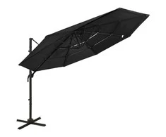 Sodo skėtis su aliuminio stulpu, juodas, 3x3m, 4 aukščių