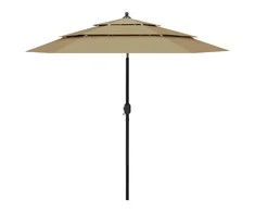Sodo skėtis su aliuminio stulpu, taupe, 2,5m, 3 aukščių