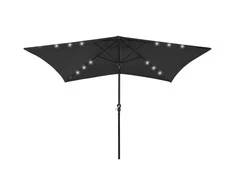 Sodo skėtis nuo saulės su LED ir plieniniu stulpu, juodas, 2x3m