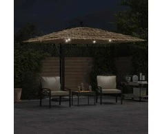 Skėtis nuo saulės su LED/plieniniu stulpu, rudas, 290x290x238cm