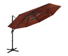 Sodo skėtis su aliuminio stulpu, terakota, 3x3m, 4 aukščių