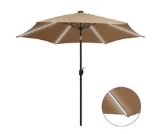 Sodo skėtis su LED ir aliuminio stulpu, taupe, 300cm
