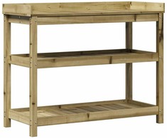 Sodinimo stalas su lentynomis, 108x45x86,5cm, impregnuota pušis