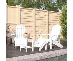 Sodo Adirondack kėdės su pakojomis ir staliuku, baltos, HDPE