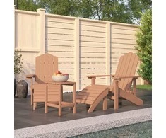 Sodo Adirondack kėdės su pakojomis ir staliuku, rudos, HDPE
