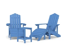 Sodo Adirondack kėdės su pakojomis ir staliuku, mėlynos, HDPE