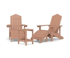 Sodo Adirondack kėdės su pakojomis ir staliuku, rudos, HDPE