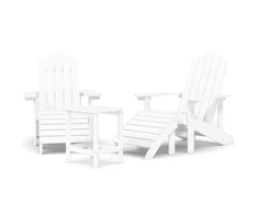 Sodo Adirondack kėdės su pakojomis ir staliuku, baltos, HDPE