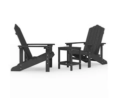 Sodo Adirondack kėdės su staliuku, antracito spalvos, HDPE