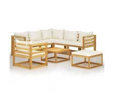 Lauko baldų komplektas Sodo baldų komplektas su pagalvėmis, 8 dalių, kreminis, akacija