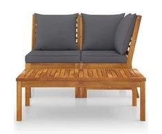 Lauko baldų komplektas Sodo baldų komplektas su pilkomis pagalvėmis, 3 dalių, akacija