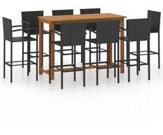 Lauko baldų komplektas Sodo baro baldų komplektas, 9 dalių, juodas (246665+2x313455)
