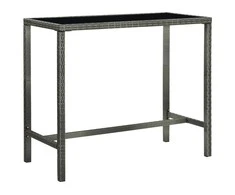 Sodo baro stalas, pilkas, 130x60x110cm, poliratanas ir stiklas