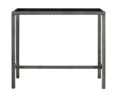 Sodo baro stalas, pilkas, 130x60x110cm, poliratanas ir stiklas