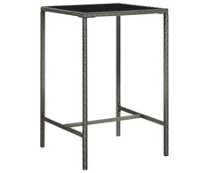Sodo baro stalas, pilkas, 70x70x110cm, poliratanas ir stiklas