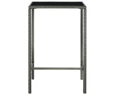 Sodo baro stalas, pilkas, 70x70x110cm, poliratanas ir stiklas