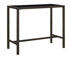 Sodo baro stalas, rudas, 130x60x110cm, poliratanas ir stiklas