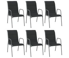Sodo kėdės, 6vnt, juodos spalvos, plienas ir tekstilenas