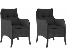 Sodo kėdės su pagalvėlėmis, 2vnt., juodos spalvos, poliratanas