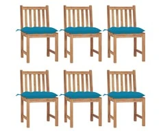 Sodo kėdės su pagalvėlėmis, 6vnt., tikmedžio medienos masyvas