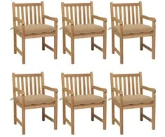 Sodo kėdės su smėlio spalvos pagalvėlėmis, 6vnt., tikmedis