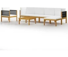Lauko baldų komplektas Sodo komplektas su kreminėmis pagalvėlėmis, 7 dalių, akacija