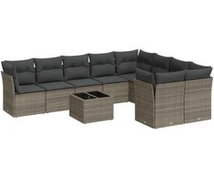 Sofa Sodo komplektas su pagalvėlėmis, 10 dalių, pilkas, poliratanas