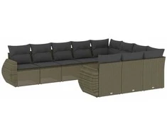 Sofa Sodo komplektas su pagalvėlėmis, 10 dalių, pilkas, poliratanas