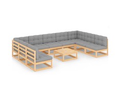 Lauko baldų komplektas Sodo komplektas su pagalvėlėmis, 10 dalių, pušies masyvas