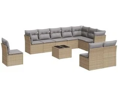 Sofa Sodo komplektas su pagalvėlėmis, 11 dalių, smėlio, poliratanas
