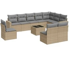 Sofa Sodo komplektas su pagalvėlėmis, 11 dalių, smėlio, poliratanas