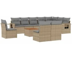Sofa Sodo komplektas su pagalvėlėmis, 11 dalių, smėlio, poliratanas