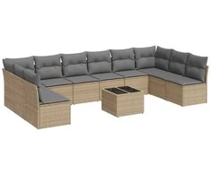 Sofa Sodo komplektas su pagalvėlėmis, 11 dalių, smėlio, poliratanas