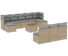 Sofa Sodo komplektas su pagalvėlėmis, 11 dalių, smėlio, poliratanas