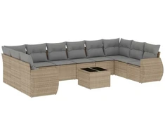 Sofa Sodo komplektas su pagalvėlėmis, 11 dalių, smėlio, poliratanas