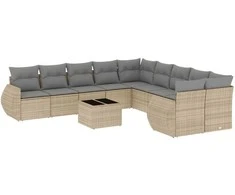Sofa Sodo komplektas su pagalvėlėmis, 11 dalių, smėlio, poliratanas