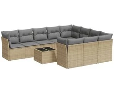 Sofa Sodo komplektas su pagalvėlėmis, 11 dalių, smėlio, poliratanas