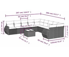 Sofa Sodo komplektas su pagalvėlėmis, 11 dalių, pilkas, poliratanas